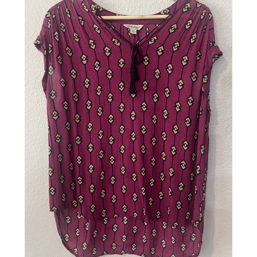 Lucky Brand PLUM/TAN/BLK Bohemian Tunic Shirt Cap Slv  LARGE